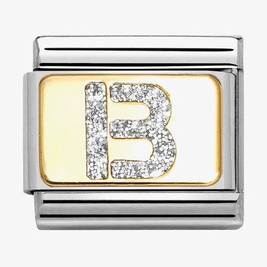 Composable Classic Link, Letter B, Silver Glitter