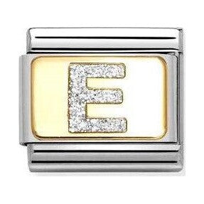 Composable Classic Link, Letter E, Silver Glitter