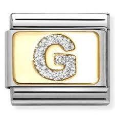 Composable Classic Link, Letter G, Silver Glitter