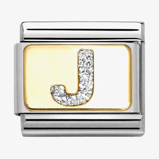 Composable Classic Link, Letter J, Silver Glitter
