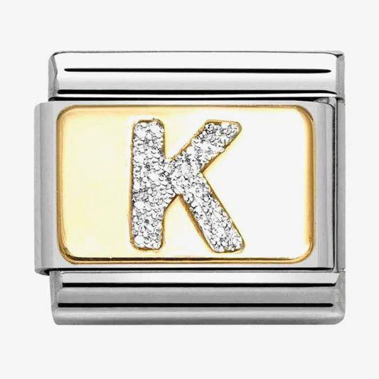 Composable Classic Link, Letter K, Silver Glitter