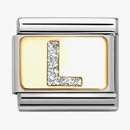 Composable Classic Link, Letter L, Silver Glitter