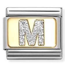 Composable Classic Link, Letter M, Silver Glitter