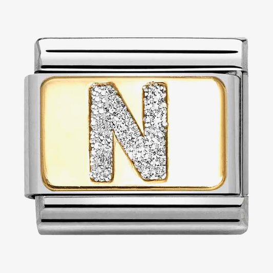 Composable Classic Link, Letter N, Silver Glitter