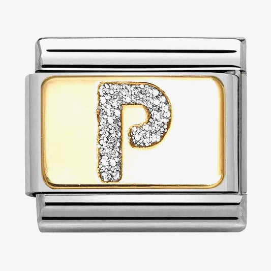 Composable Classic Link, Letter P, Silver Glitter