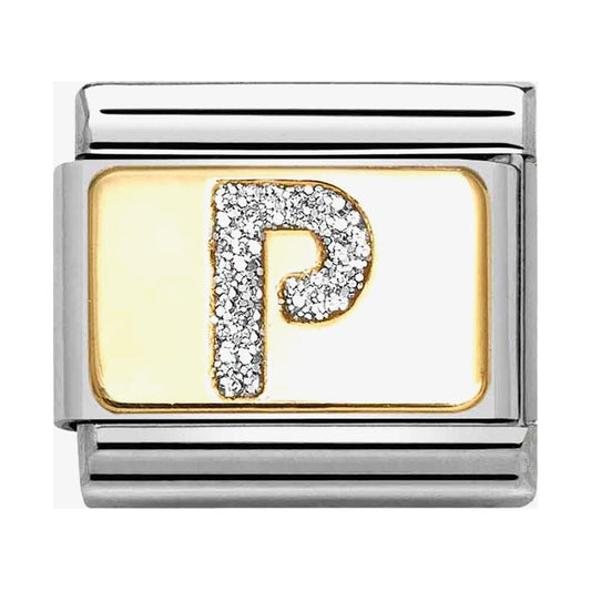 Composable Classic Link, Letter P, Silver Glitter