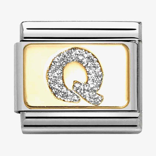 Composable Classic Link, Letter Q, Silver Glitter