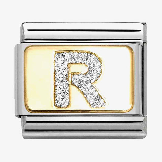 Composable Classic Link, Letter R, Silver Glitter