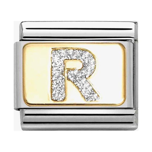 Composable Classic Link, Letter R, Silver Glitter