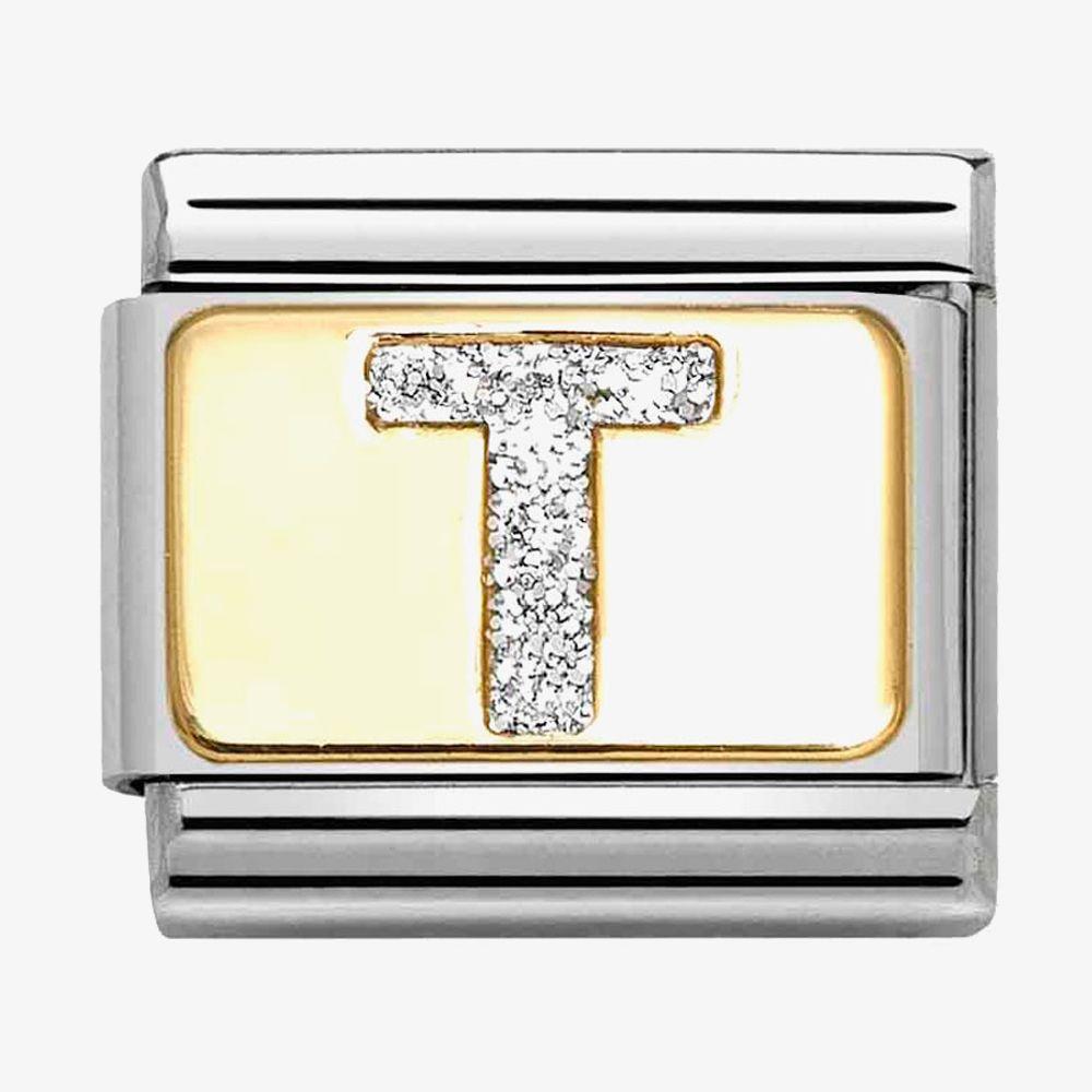Composable Classic Link, Letter T, Silver Glitter