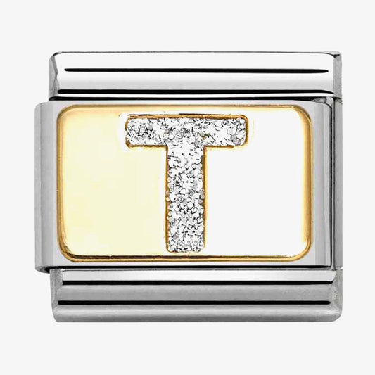 Composable Classic Link, Letter T, Silver Glitter