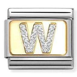 Composable Classic Link, Letter W, Silver Glitter