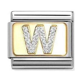 Composable Classic Link, Letter W, Silver Glitter