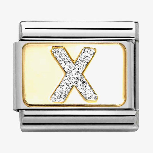 Composable Classic Link, Letter X, Silver Glitter