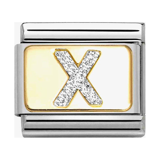 Composable Classic Link, Letter X, Silver Glitter