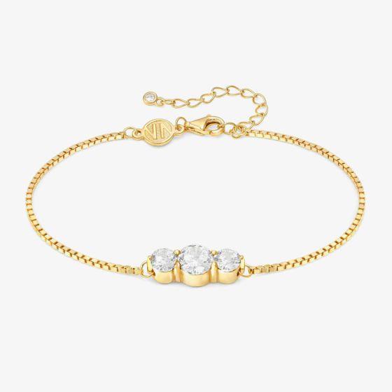 Colour Wave Yellow Gold White Three Stone Bracelet