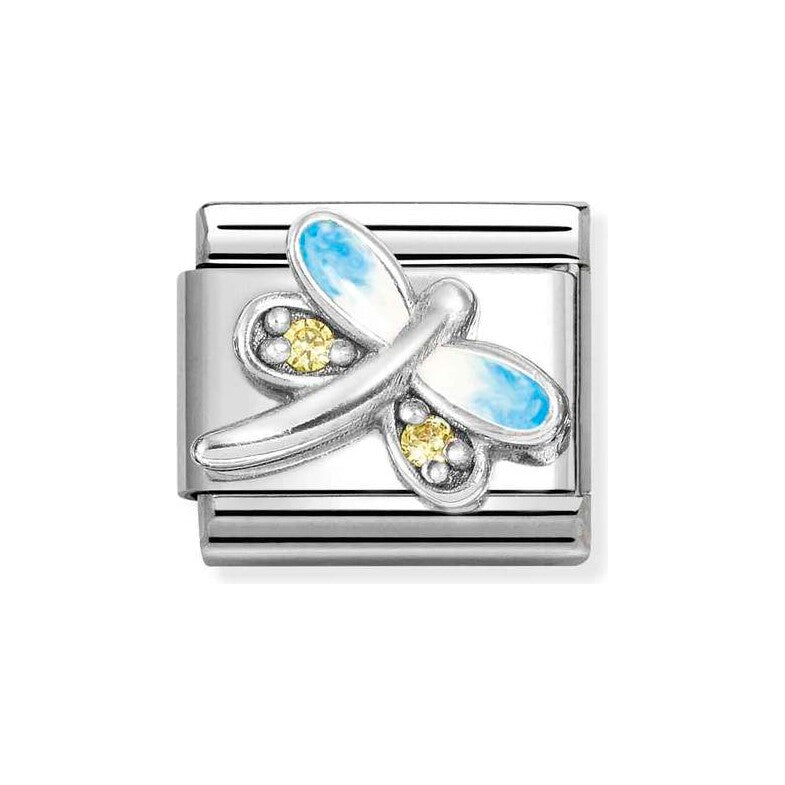 CLASSIC Silvershine Yellow Cubic Zirconia Blue Dragonfly Charm