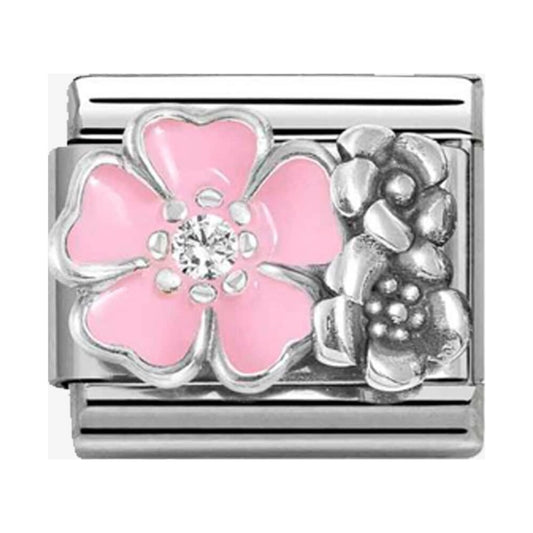 CLASSIC Silvershine Oxidised & Pink Enamel Flowers Charm