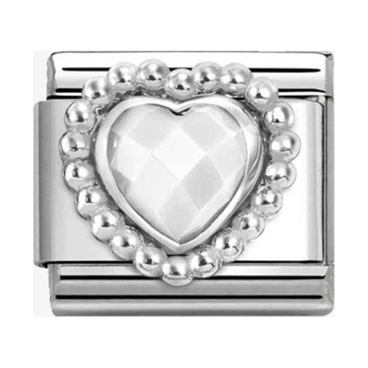 CLASSIC Silvershine White Opal Faceted Heart Beaded Setting Charm