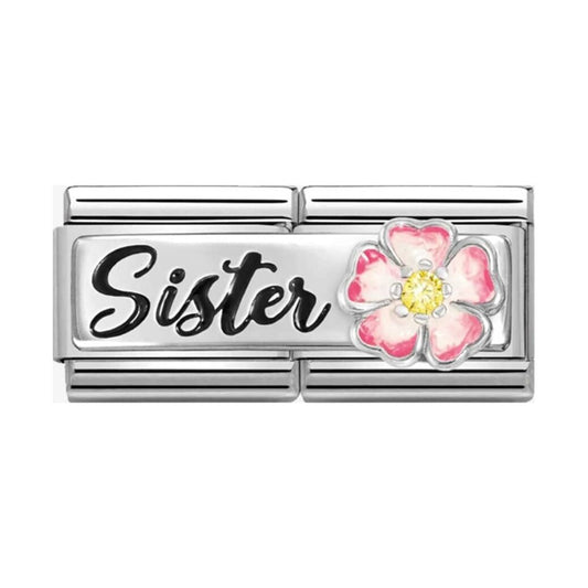 CLASSIC Silvershine Double Link Flower Sister Charm