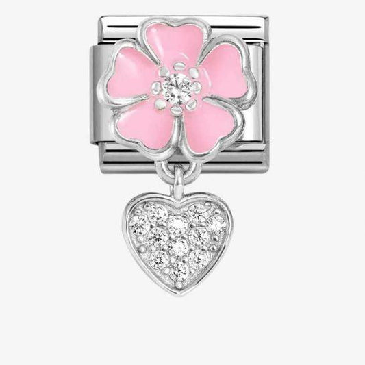 Composable Pendant Link, Silver, Flower and Heart