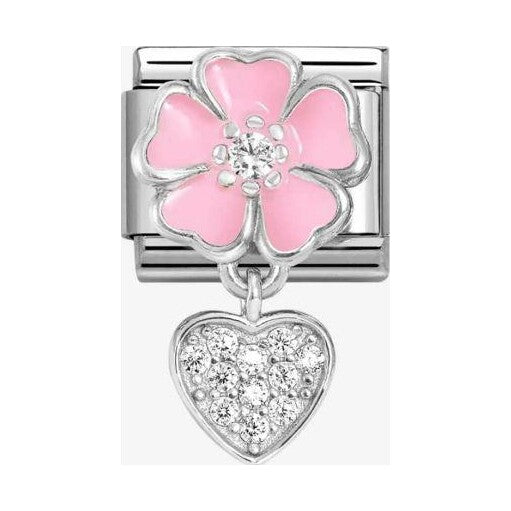 CLASSIC Pink Flower Heart Dropper Charm