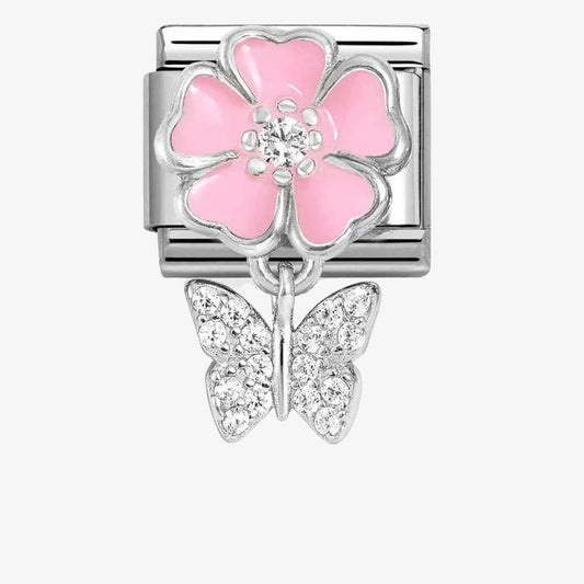 Composable Classic Link, Pink Flower, Butterfly pendant
