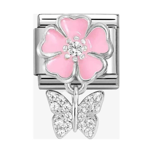 Composable Classic Link, Pink Flower, Butterfly pendant