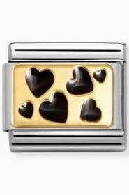 Nomination Gold Black Scattered Hearts