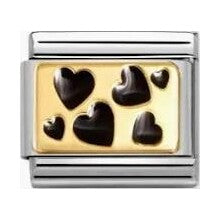 Nomination Gold Black Scattered Hearts