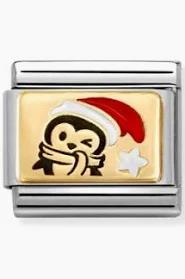Nomination Gold Penguin with Red Christmas Hat