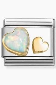 Nomination Gold Double Hearts with White Opal