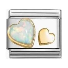 Nomination Gold Double Hearts with White Opal