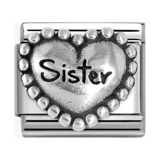CLASSIC Silvershine Silver Beaded Heart Sister Charm