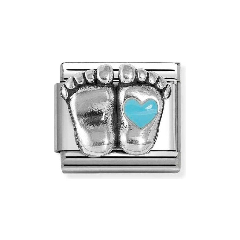 CLASSIC Silvershine Silver Blue Heart Baby Feet Charm