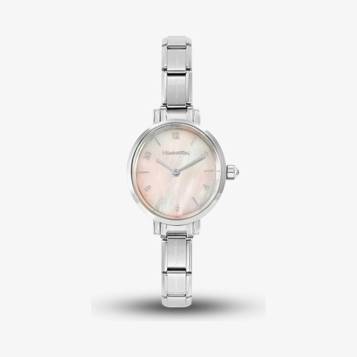 Time Stainless Steel, Brass & Mother of Pearl Pink Oval Dial Watch