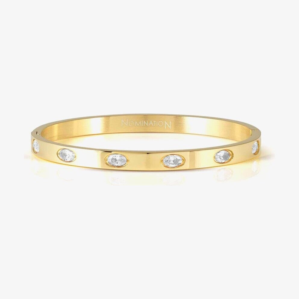 Pretty Bangles Medium Gold Tone Oval Cubic Zirconia Bangle