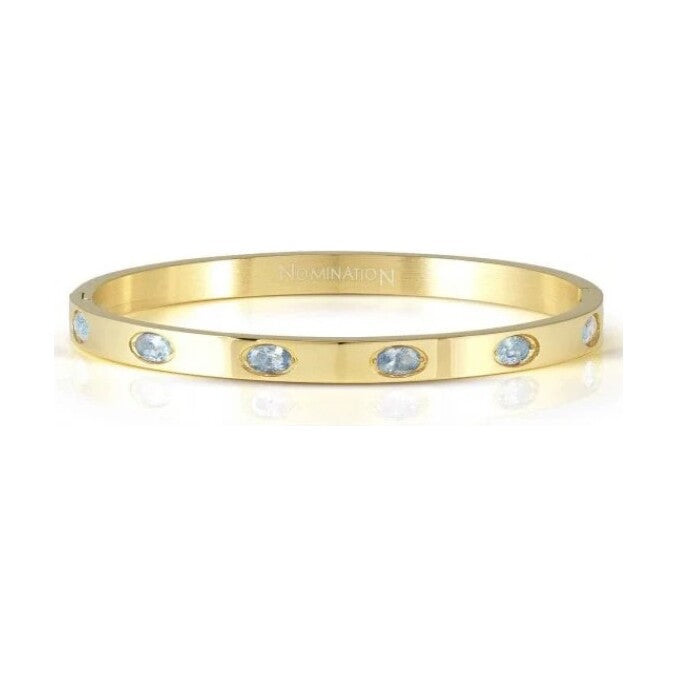 Nomination Blue Zirconia Ovals Gold Tone Stainless Steel Hinged Bangle
