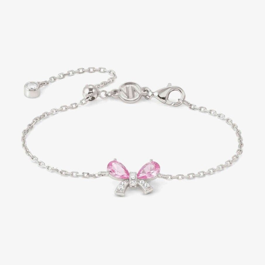 Shine Me Up Silver Pink & White Cubic Zirconia Bow Bracelet
