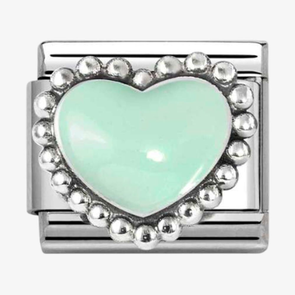 Stainless Steel & Silver Green Dotted Heart Charm