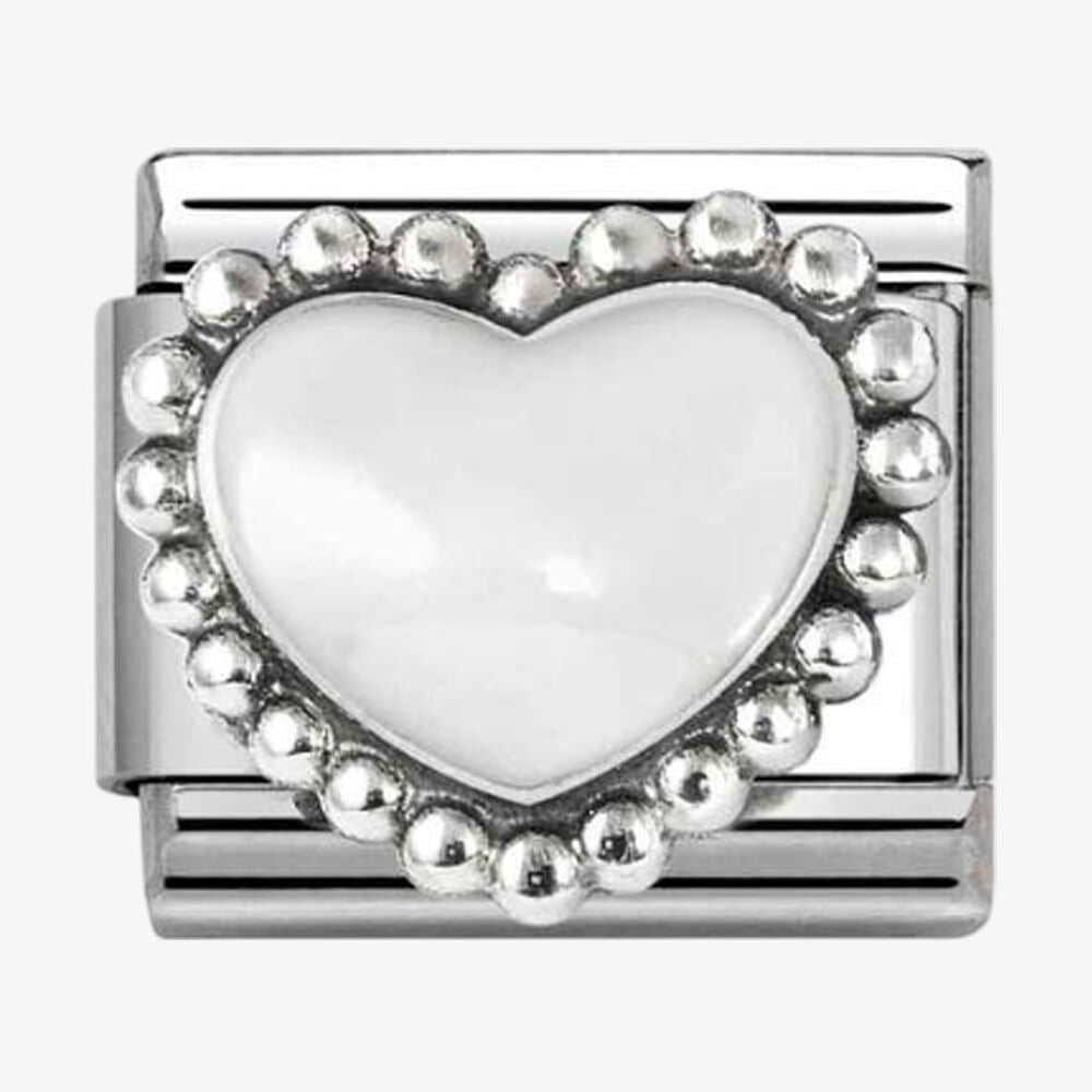 Stainless Steel & Silver White Dotted Heart Charm