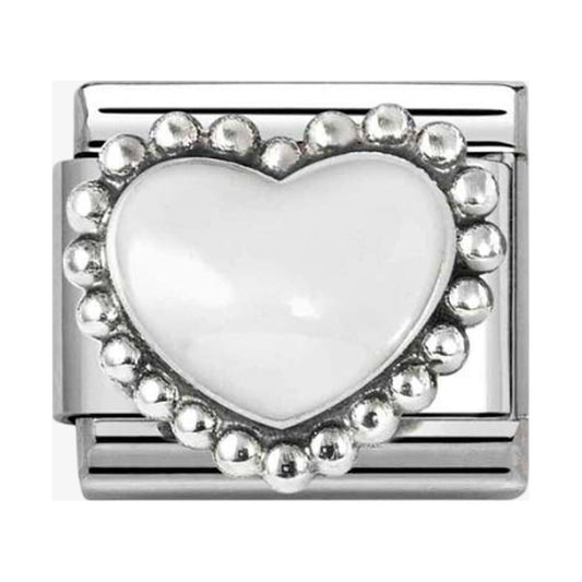 Stainless Steel & Silver White Dotted Heart Charm