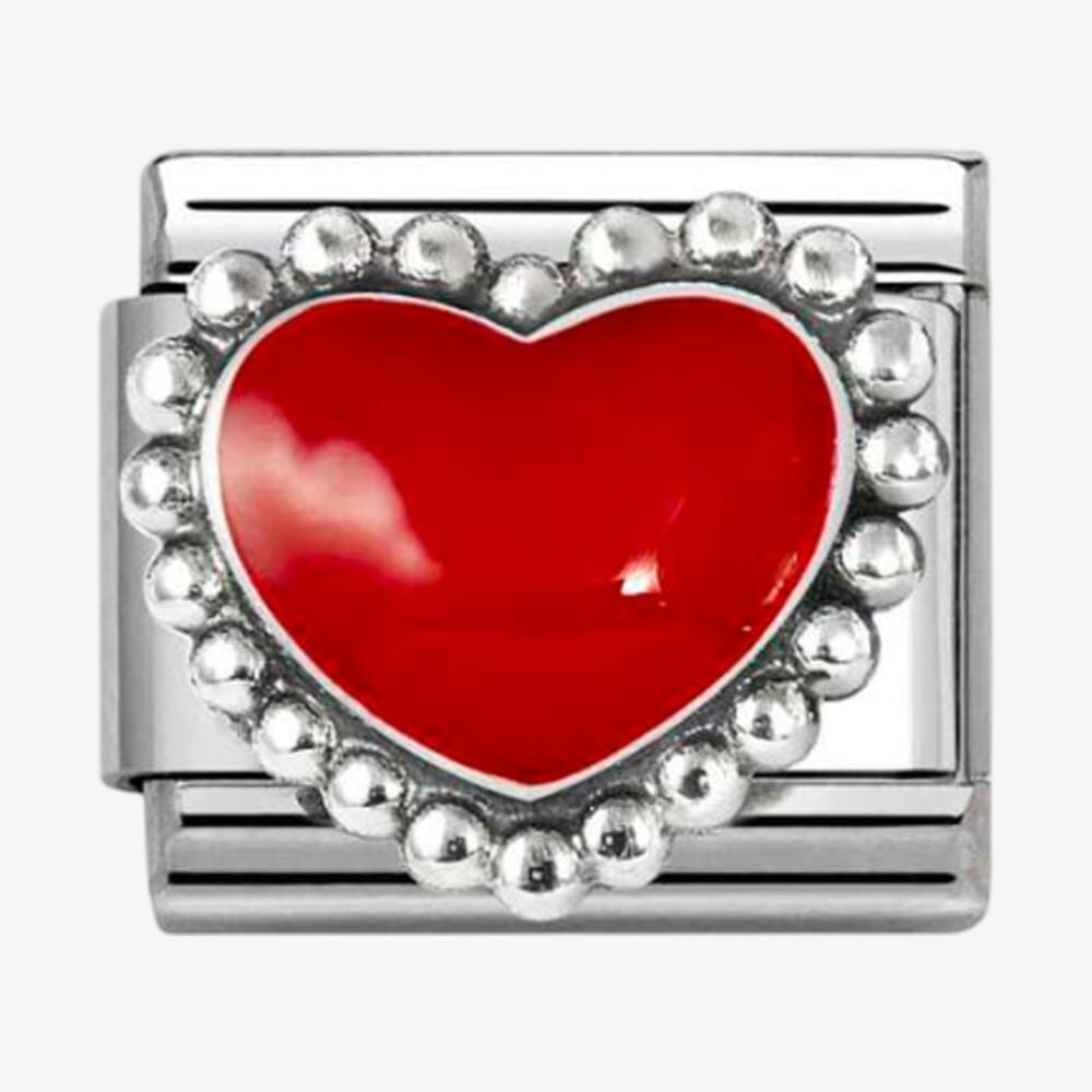 Stainless Steel & Silver Red Dotted Heart Charm