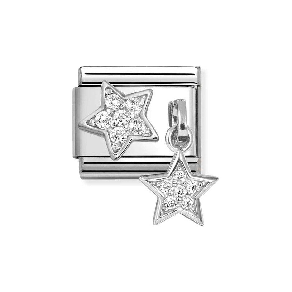 CLASSIC Stainless Steel & Silver Cubic Zirconia Double Star Charm