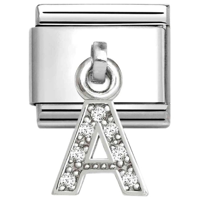 Classic LETTERS CZ Charm | Stainless-steel | Silver | A