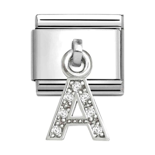 Classic LETTERS CZ Charm | Stainless-steel | Silver | A