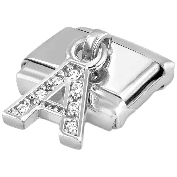 Classic LETTERS CZ Charm | Stainless-steel | Silver | A