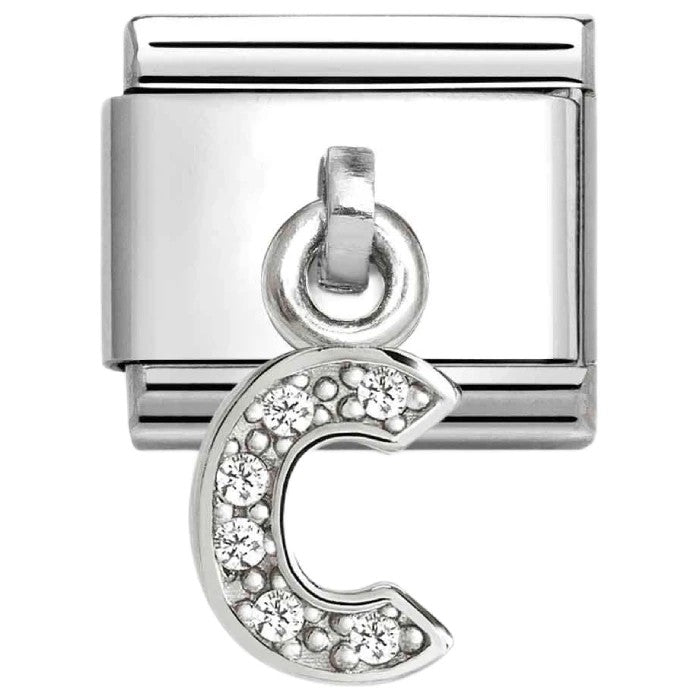 Classic LETTERS CZ Charm | Stainless-steel | Silver | C