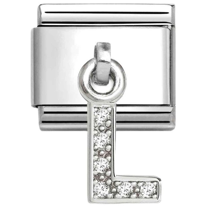 Classic LETTERS CZ Charm | Stainless-steel | Silver | L