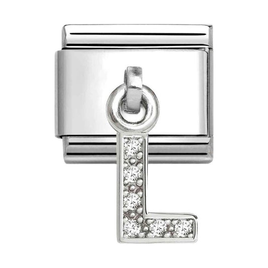Classic LETTERS CZ Charm | Stainless-steel | Silver | L